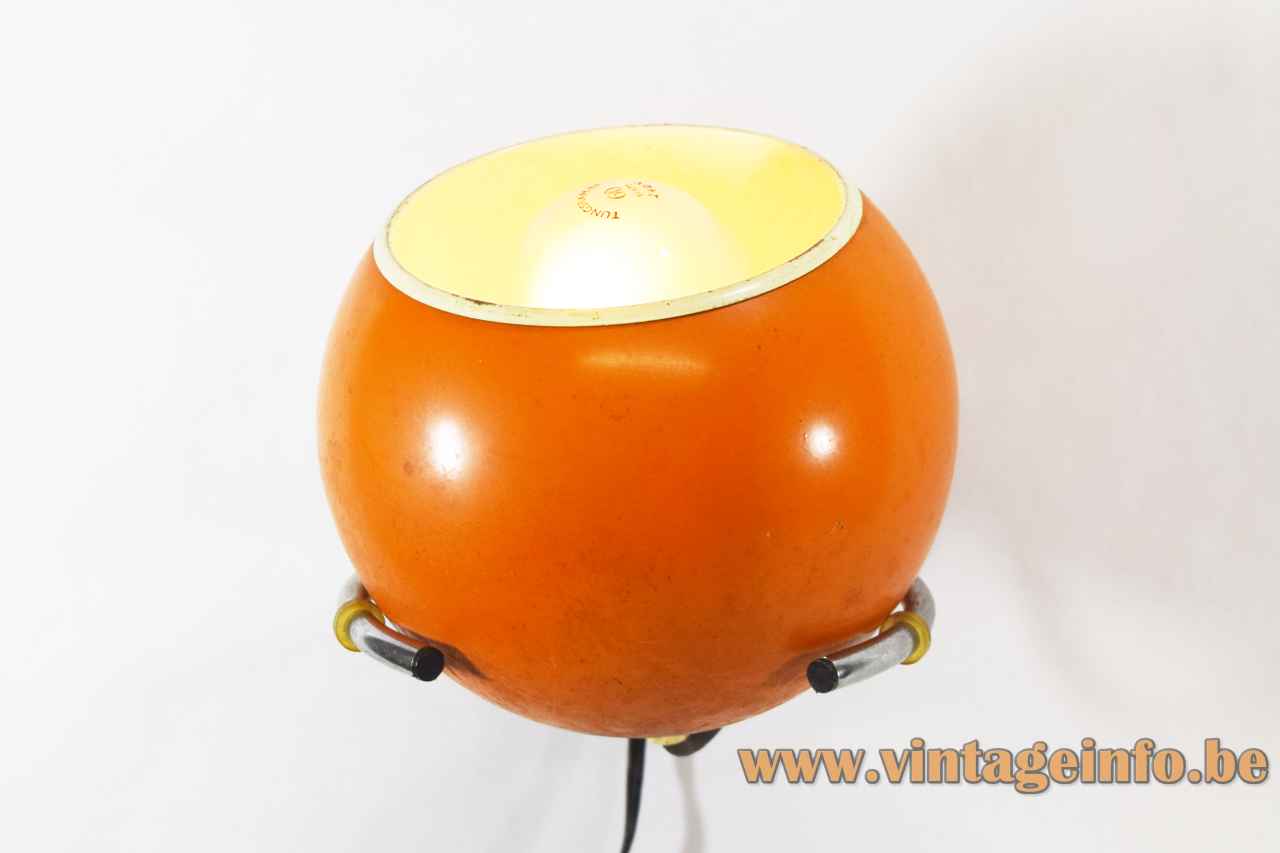Massive globe wall lamp adjustable orange & white metal lampshade open chrome ring 1960s 1970s Belgium
