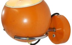 Massive globe wall lamp adjustable orange & white metal lampshade open chrome ring 1960s 1970s Belgium