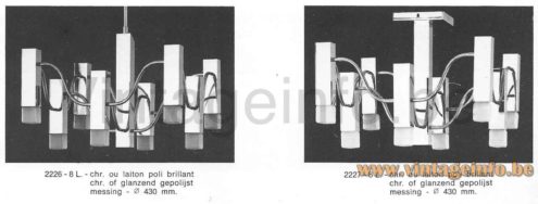 Boulanger square tubes chandelier 1970s catalogue picture model 2226 & 2227 flush mount