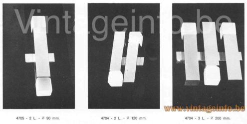 Boulanger square tubes chandelier 1970s catalogue picture wall lamps models 4704 & 4705