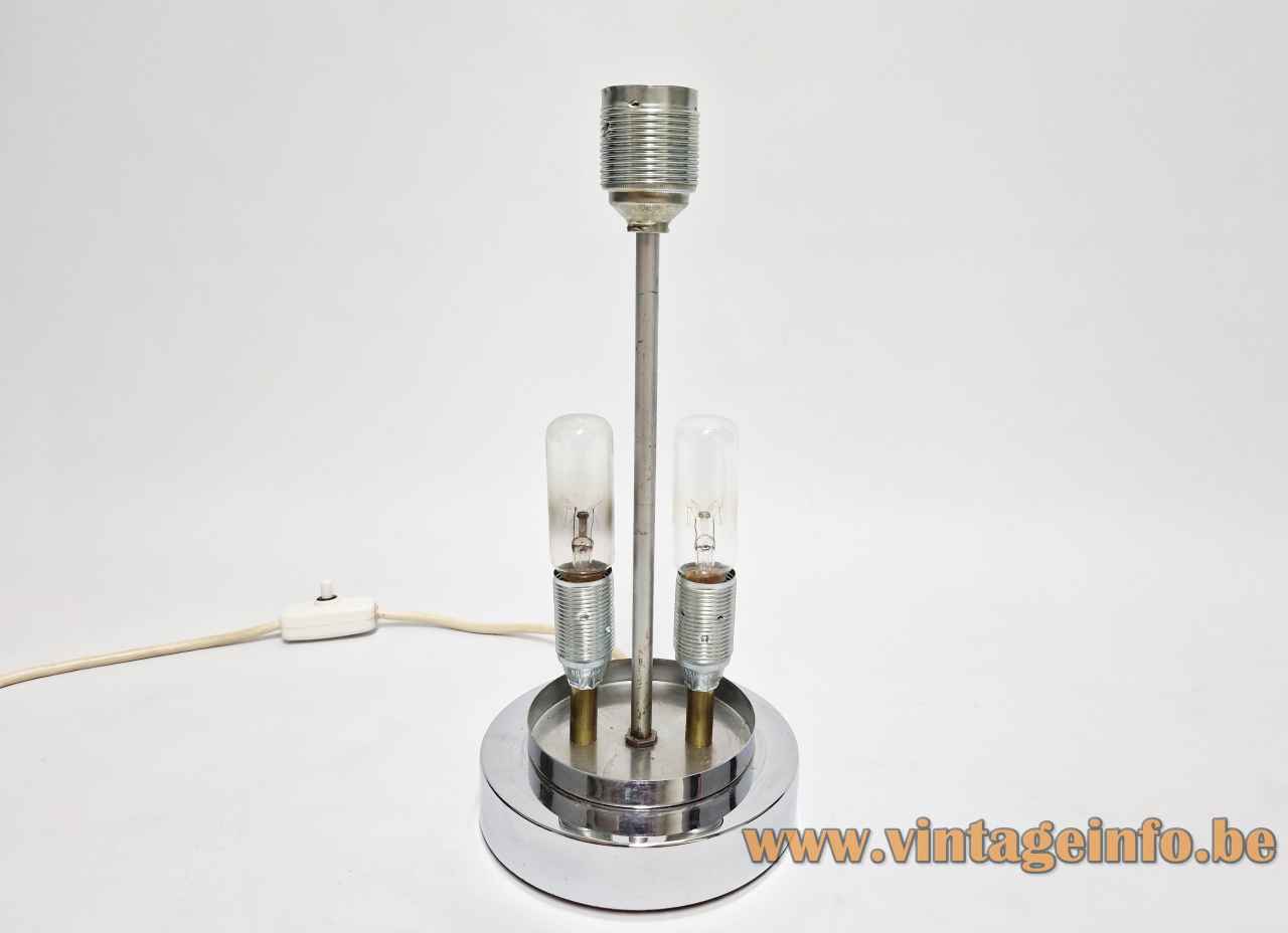 1970s Brumberg table lamp round chrome base metal parts 3 sockets E27 E14 Germany 