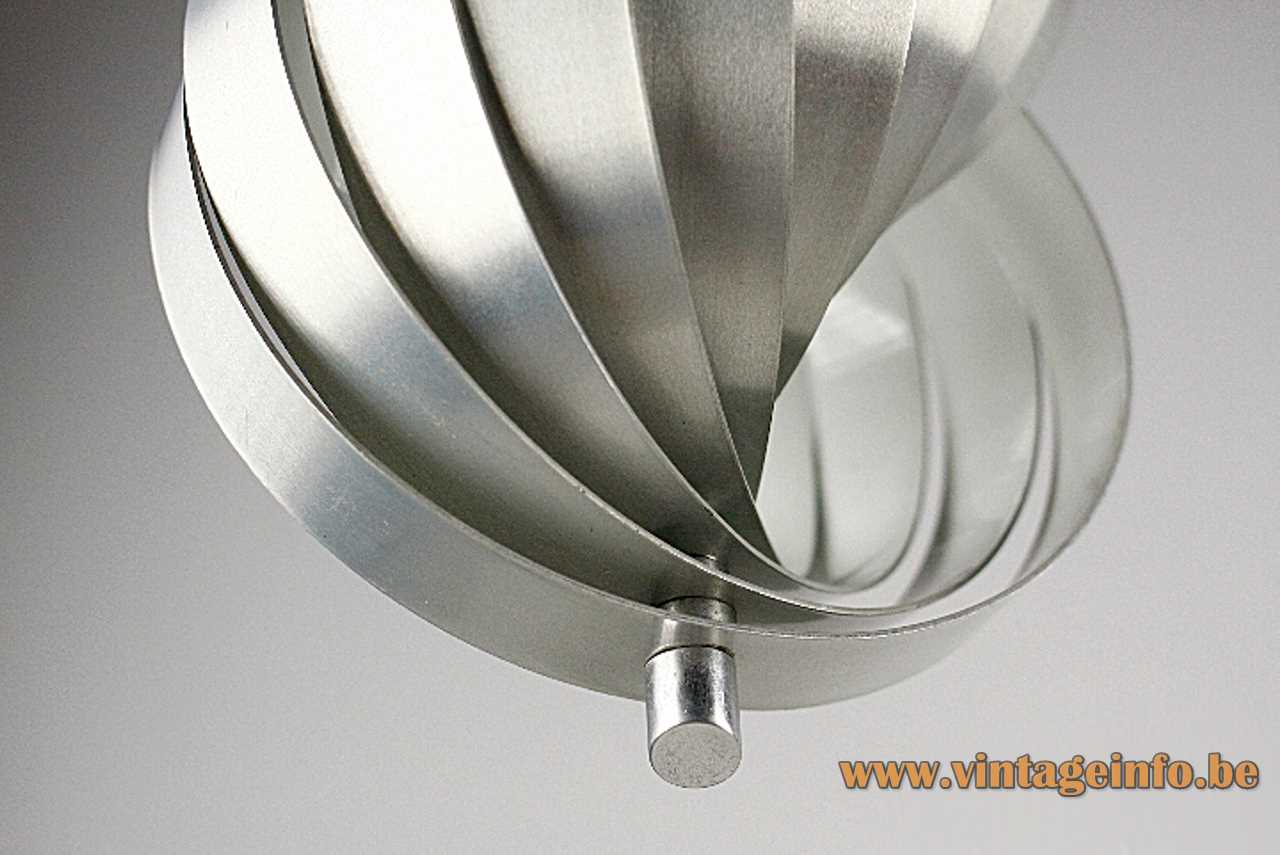Spiral Kinetics pendant lamp adjustable curved aluminium slats white  1960s 1970s Henri Mathieu Louis Weisdorf