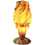 1930s Franz Tomschick table lamp art deco skyscraper coloured spatter glass Bohemia Czech Republic Welz Scialmont