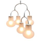 1960s Temde bulbs chandelier adjustable glass lampshades white metal rods Germany Switzerland design: Eva Renée Nele