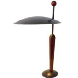 1980s Herda desk lamp round metal base wood rod disc lampshade ball handle 1990s Netherlands E14 socket