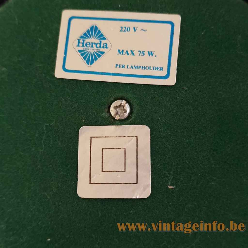 1980s Herda desk lamp label maximum 75 Watt double isolated symbol 1990s Netherlands