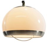 Exclusif Geve pendant lamp white acrylic lampshade aluminium metal ring rise & fall mechanism 1970s Belgium