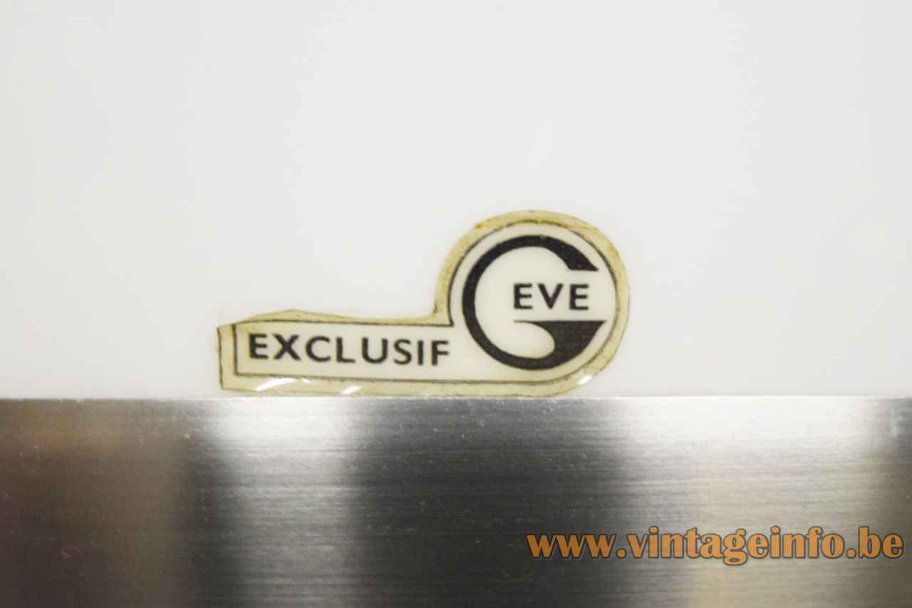 Exclusif Geve pendant lamp white acrylic lampshade aluminium ring label logo 1970s Belgium