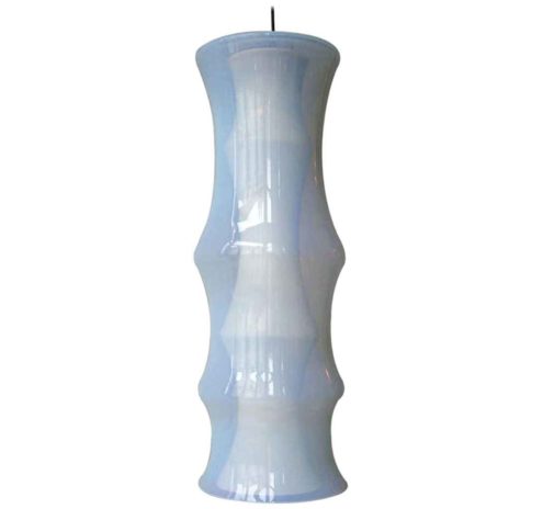 Glass bamboo pendant lamp blue translucent white milky Murano glass tube lampshade 1970s Massive Belgium Italy