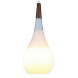 Glass drop pendant lamp white opal lampshade teak wood top 1950s 1960s Louis Poulsen Philips Nordisk