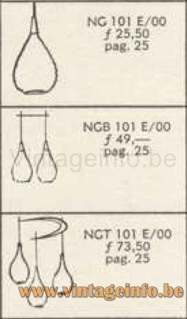 Glass Drop Pendant Lamp - 1960s Philips Catalogue Model NG 101 Sketch