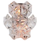 Kinkeldey hexagonal glass wall lamp clear crystal discs lampshade chrome metal frame 1960s 1970s Germany E14 sockets