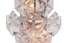 Kinkeldey hexagonal glass wall lamp clear crystal discs lampshade chrome metal frame 1960s 1970s Germany E14 sockets