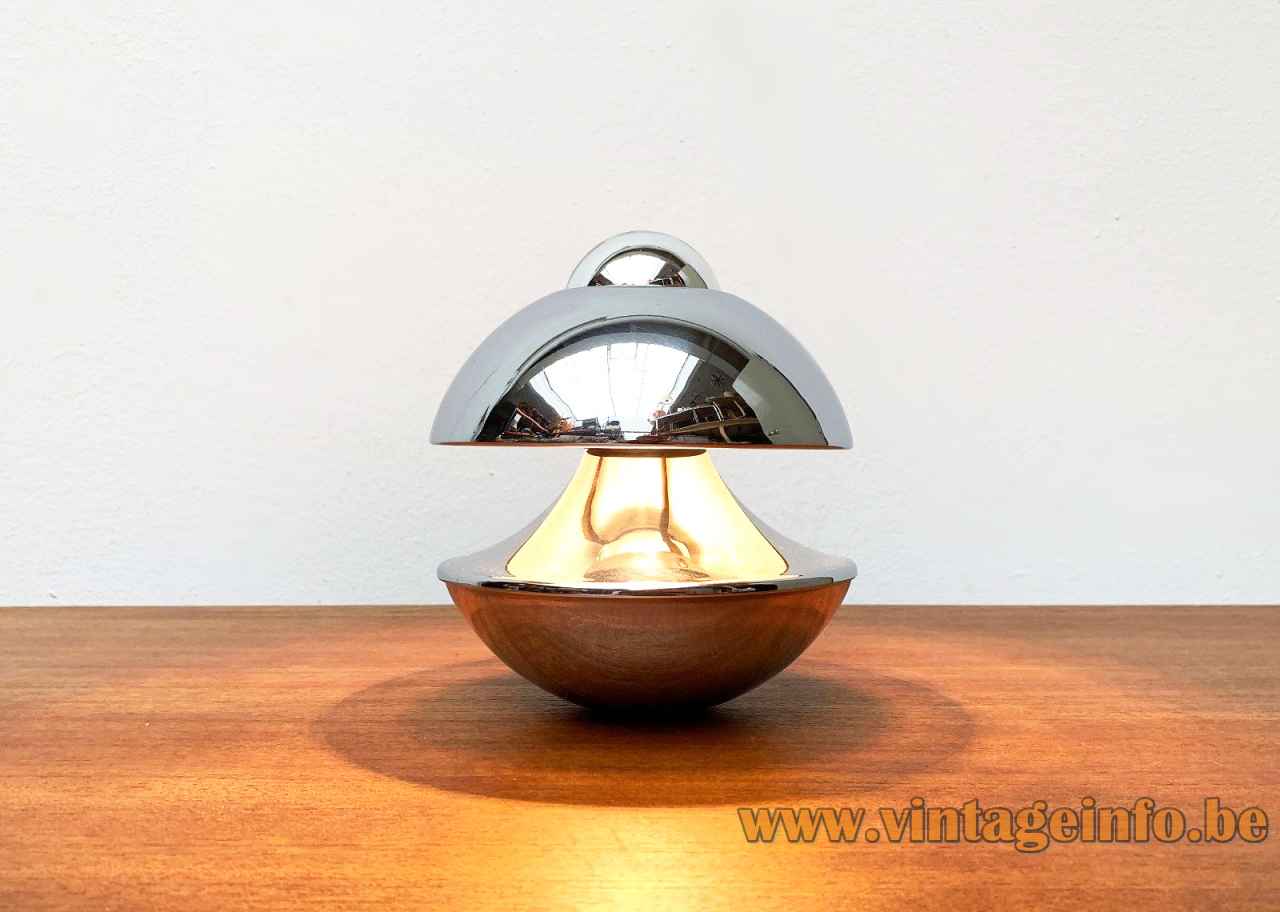 Klaus Hempel Kaiser table lamp chrome round cut globe lampshade 1960s 1970s Kaiser Leuchten Germany