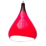 Nordisk Solar Krokus pendant lamp conical round red glass lampshade 1960s design: Sigvard Bernadotte & Acton Bjørn