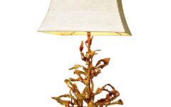 Paul Moerenhout table lamp marble base brutalist brass leaves pagoda lampshade 1970s 1980s Belgium