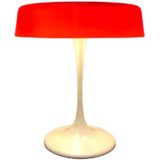 Temde mushroom table lamp white trumpet base red glass lampshade 1960s 1970s Germany Switzerland E14 sockets