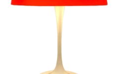 Temde mushroom table lamp white trumpet base red glass lampshade 1960s 1970s Germany Switzerland E14 sockets