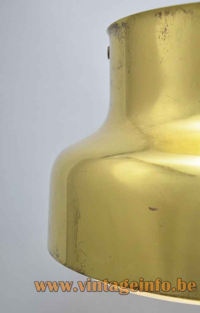 Ateljé Lyktan Bumling table lamp brass curved lampshade close up view 1968 design: Anders Pehrson Sweden