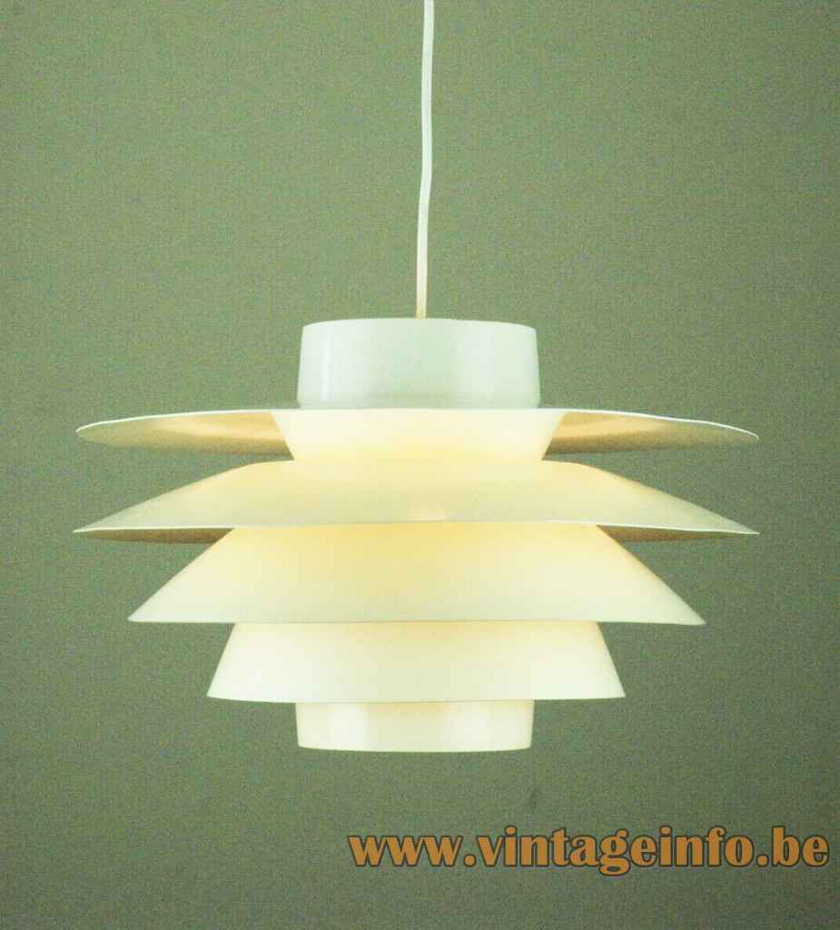 Nordisk Solar Verona pendant lamp round layered white metal sheet lampshade 1968 design Sven Middelboe 1960s 1970s