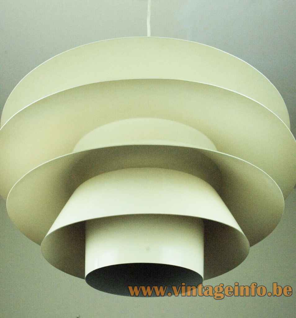 Nordisk Solar Verona pendant lamp round layered white metal sheet lampshade 1968 design Sven Middelboe 1960s 1970s