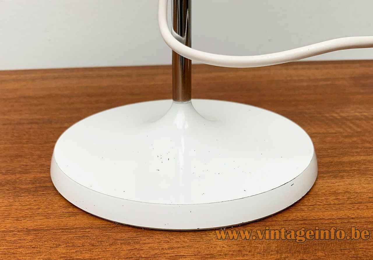 1960s Swisslamps desk lamp round white metal base chrome rod design: SLZ Team 1970s Switzerland