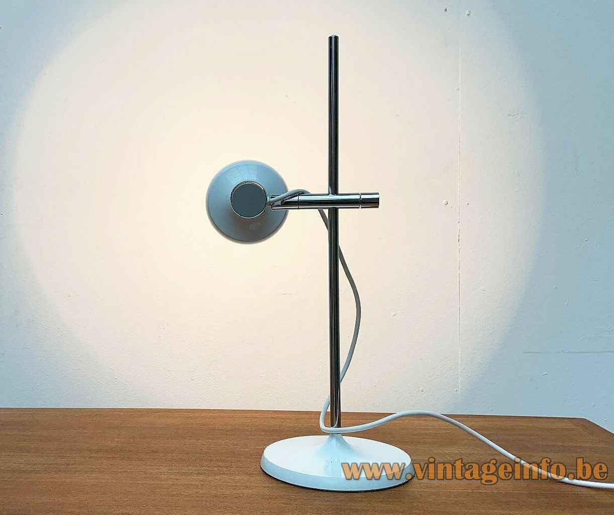 1960s Swisslamps desk lamp round base chrome rods adjustable elongated lampshade design: SLZ Team 1970s Switzerland