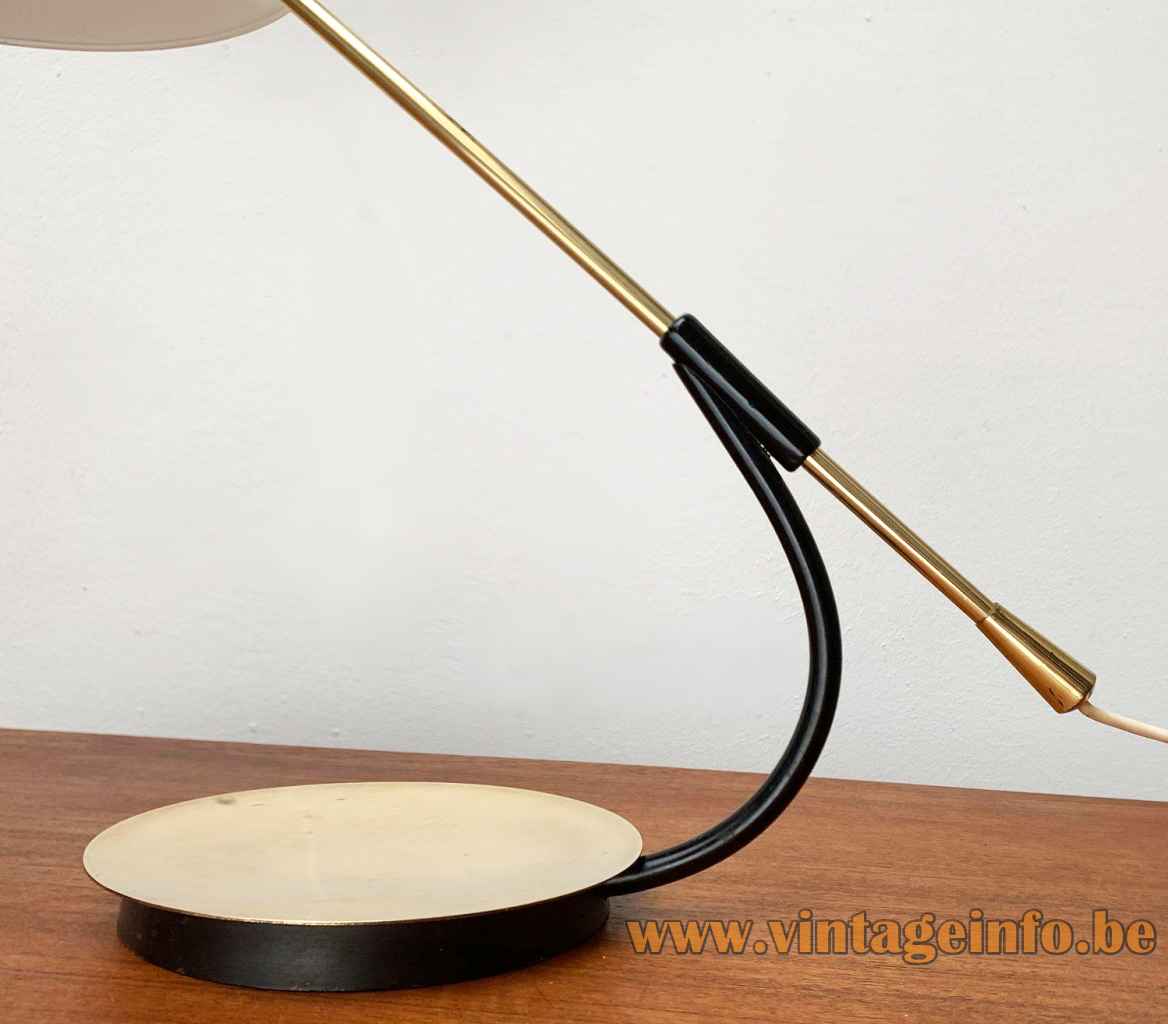 Kaiser Leuchten desk lamp 6775 round metal base adjustable brass rod & counterweight 1950s 1960s Germany Idell