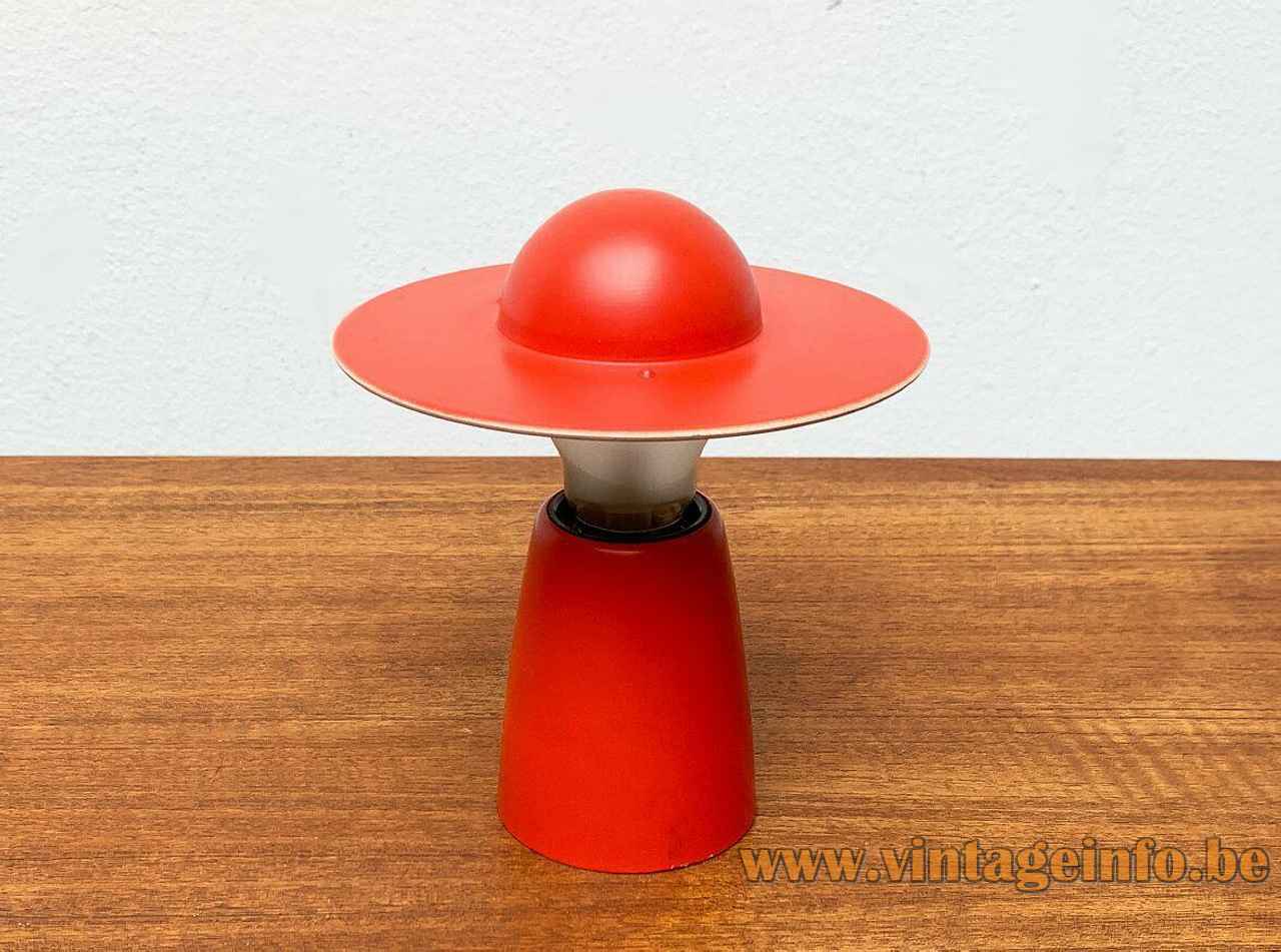 Temde hat table lamp red conical metal base bowler lampshade 1950s 1960s Germany Switzerland E27 socket