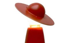 Temde hat table lamp red conical metal base bowler lampshade 1950s 1960s Germany Switzerland E27 socket