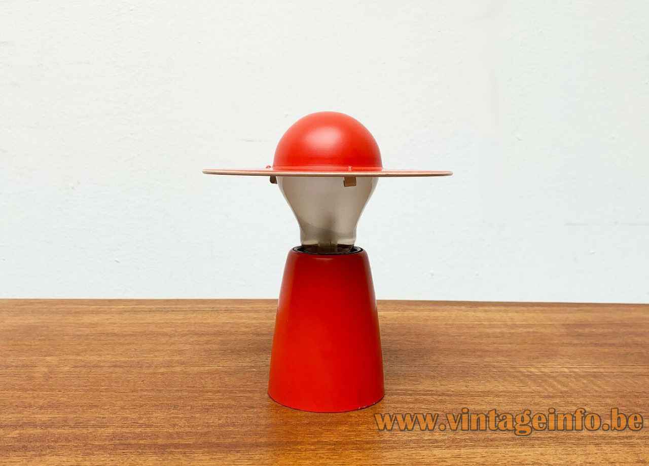 Temde hat table lamp red conical metal base bowler lampshade 1950s 1960s Germany Switzerland not lit