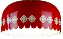 Fog & Mørup Markise pendant lamp round red & white enamelled metal lampshade 1960s Denmark P. Reinhard design