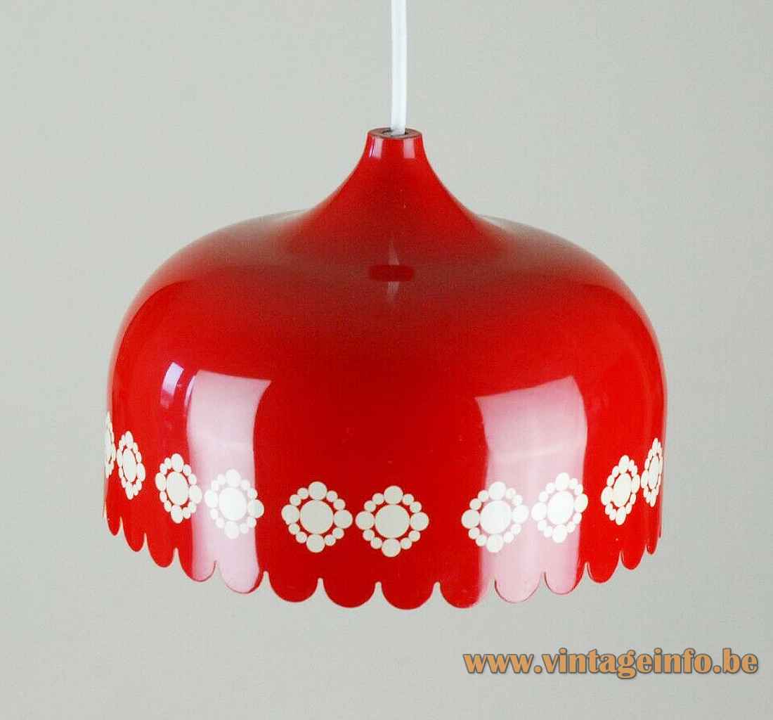 Fog & Mørup Markise pendant lamp round red & white enamelled metal lampshade 1960s Denmark P. Reinhard design