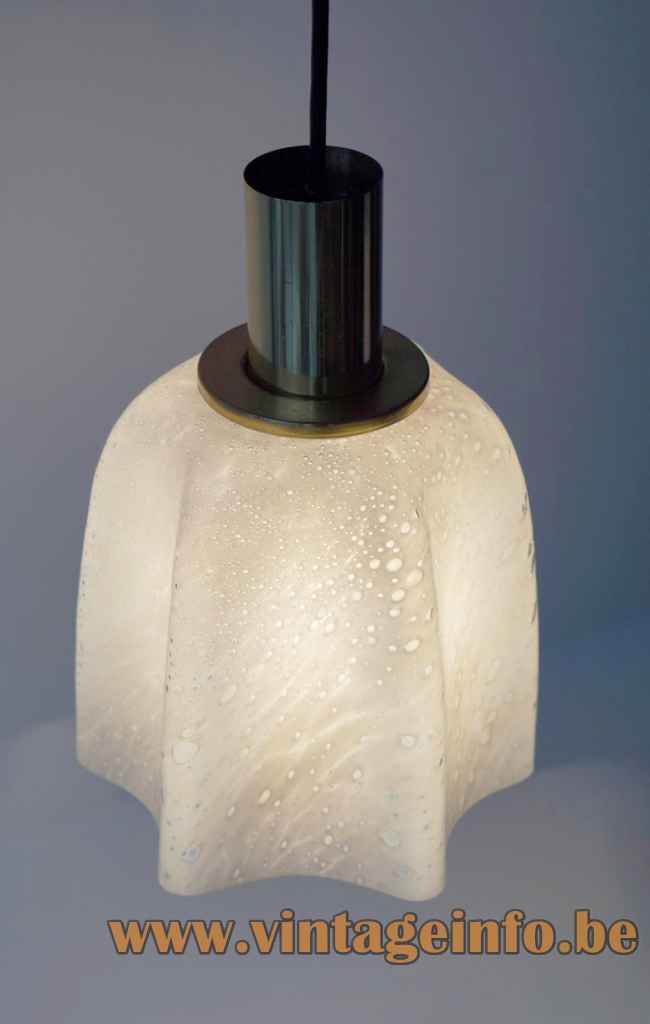 Glashütte Limburg Bell pendant lamp hand blown opal bubble glass handkerchief lampshade 1970s 1980s Fazzoletto