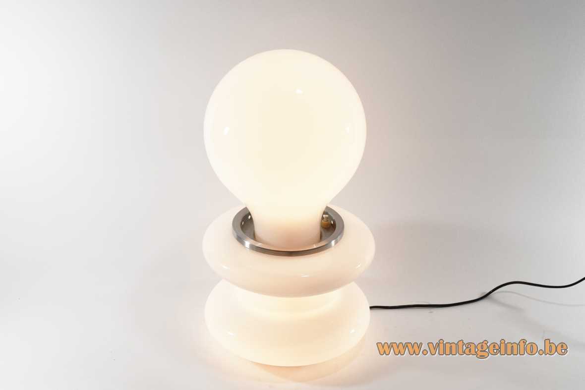 Stilux bulb table lamp white opal Murano glass globe aluminium rings 1970s Milan Italy 