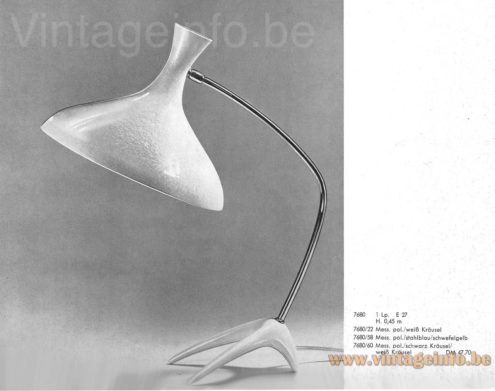 1950s Cosack Crowfoot Desk Lamp – 1958 Catalogue Picture 1950s Cosack crowfoot desk lamp 1958 catalogue picture model number 7680 + variations & dimensions E27 lamp socket height 45 cm