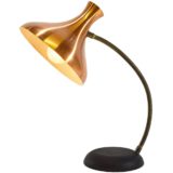 Copper diabolo desk lamp black round cast iron base brass gooseneck 1950s 1960s Belgium