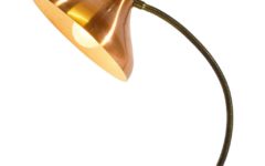 Copper diabolo desk lamp black round cast iron base brass gooseneck 1950s 1960s Belgium