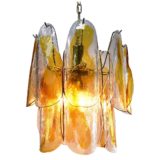 La Murrina amber glass chandelier 14 hand-blown Murano glass plates chrome wire frame 1960s 1970s