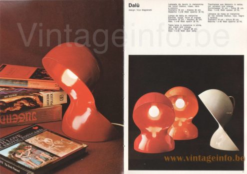 Artemide Dalù table lamp 1973 catalogue picture 1966 design: Vico Magistretti several colours: white orange red