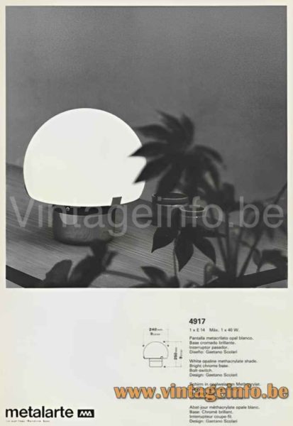 Gaetano Sciolari Metalarte Table Lamp - 1973 Catalogue Picture