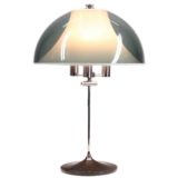 Martinelli Luce mushroom table lamp round & black metal base chrome rod green & white acrylic lampshade