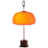 Oscar Torlasco Lumi table lamp black square base + chrome ring & rod red glass lampshade handle