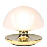 Sirrah VB table lamp round gold-plated aluminium base white opal glass mushroom lampshade 1970s Italy