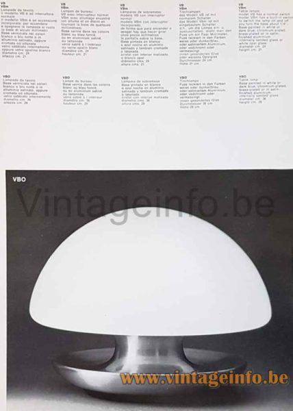 Sirrah VB Table Lamp - Catalogue Picture - 1970s Design: Vittorio Balli & Romeo Ballardini, Italy