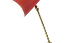Conical tube table lamp brass crowfoot base & rods wrinkle paint lampshade 1950s 1960s Boris Lacroix France