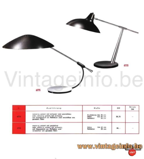 Kaiser Leuchten Desk Lamp 6775 & Model 6673 - Catalogue Picture
