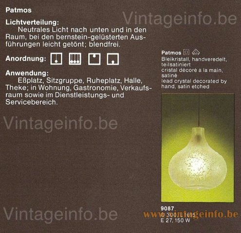 Peill + Putzler Patmos pendant lamp 1978-1979 catalogue picture model 9087 150 Watt