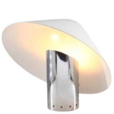 Quattrifolio Chioccio table lamp round chrome base conical witch hat style lampshade design: Sergio Mazza