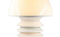 1970s Alam table lamp round metal stacked rings base white acrylic mushroom lampshade Bologna Italy